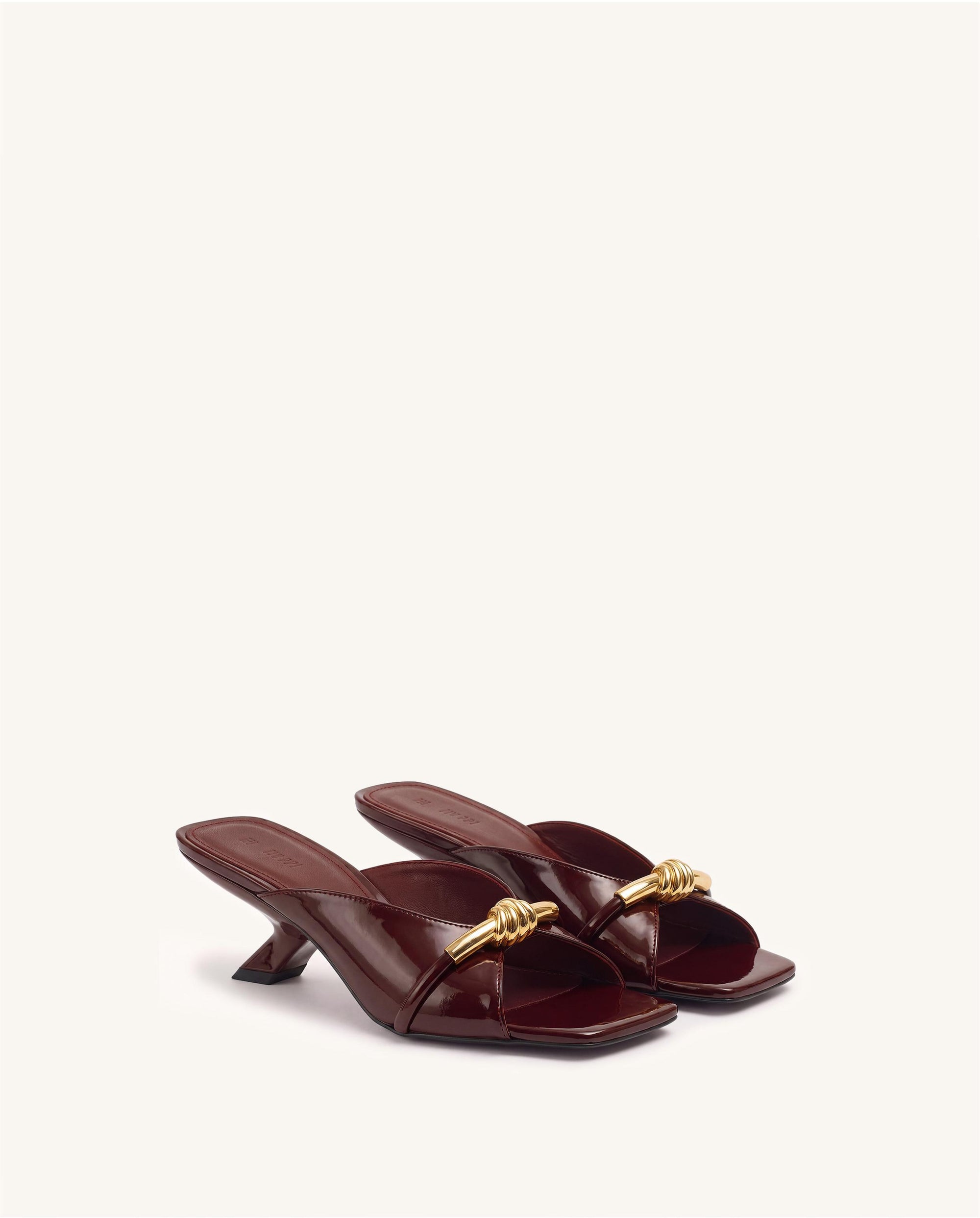 Lena Metal Rope Knot Patent Cross-Strap Heeled Sandals - Burgundy
