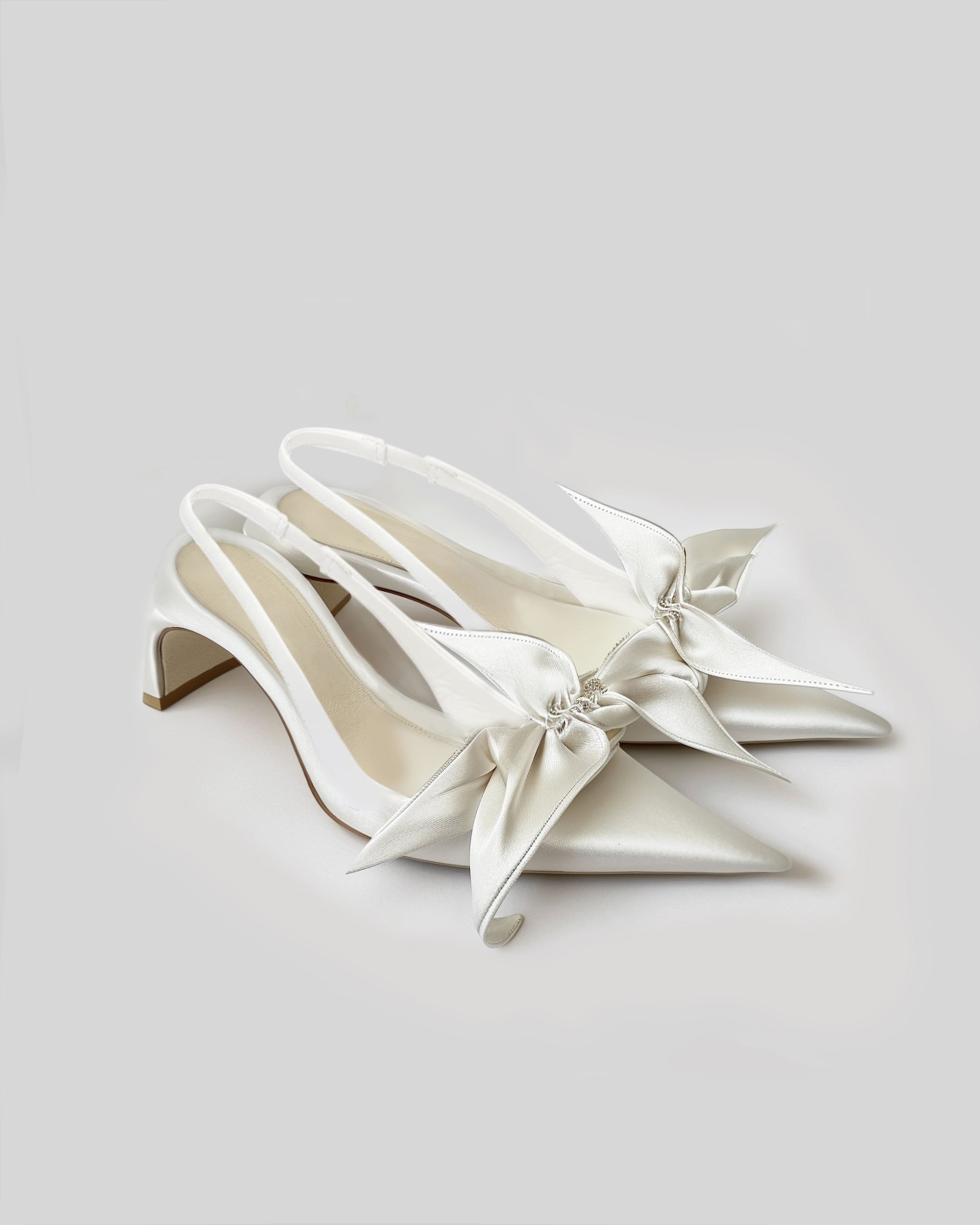 Queena Floral Appliques Slingback Pumps - Ivory White - JW PEI