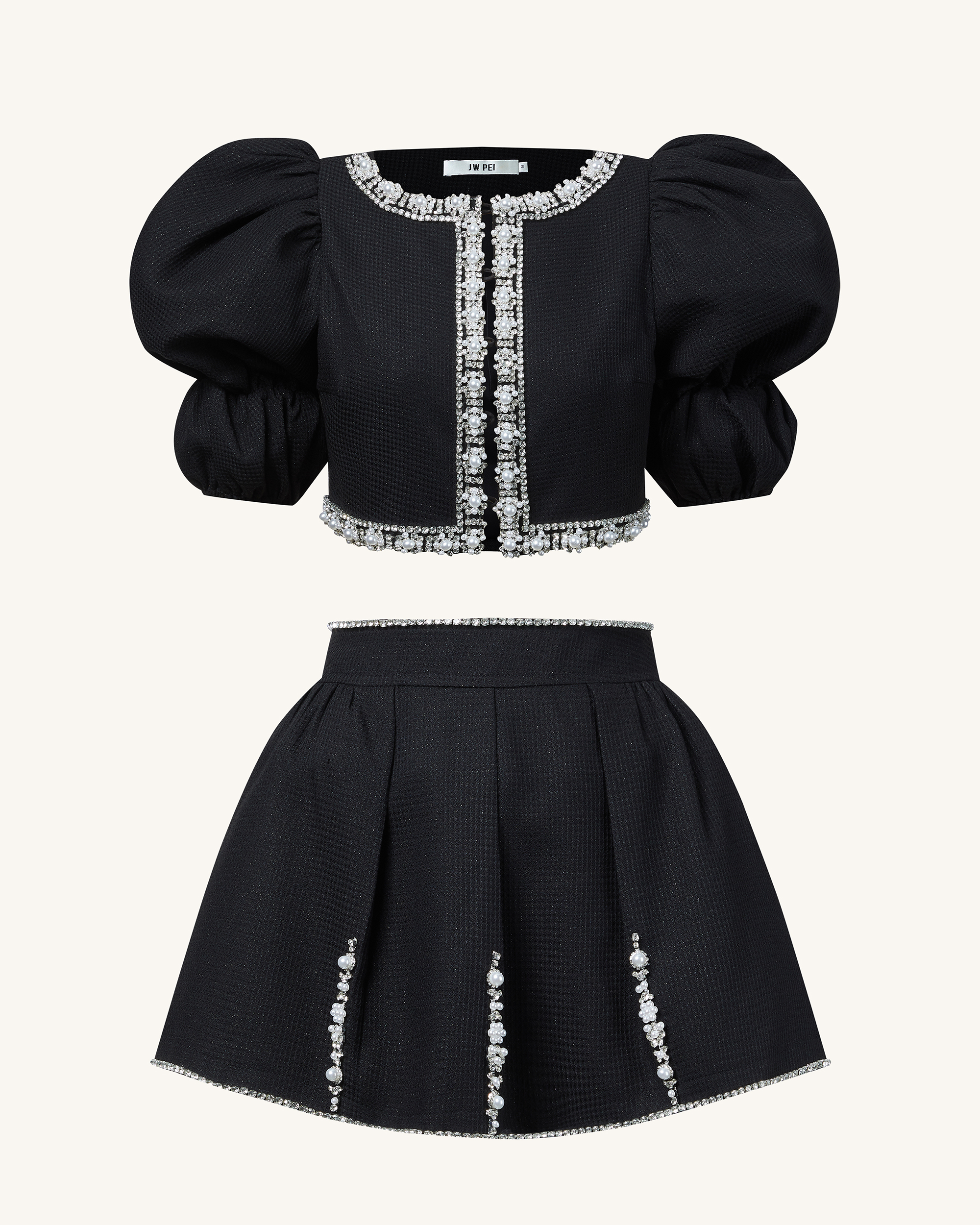 Pearl-Embellished Tweed Set - Black | JW PEI Pearl-Embellished Tweed Set - Black | JW PEI