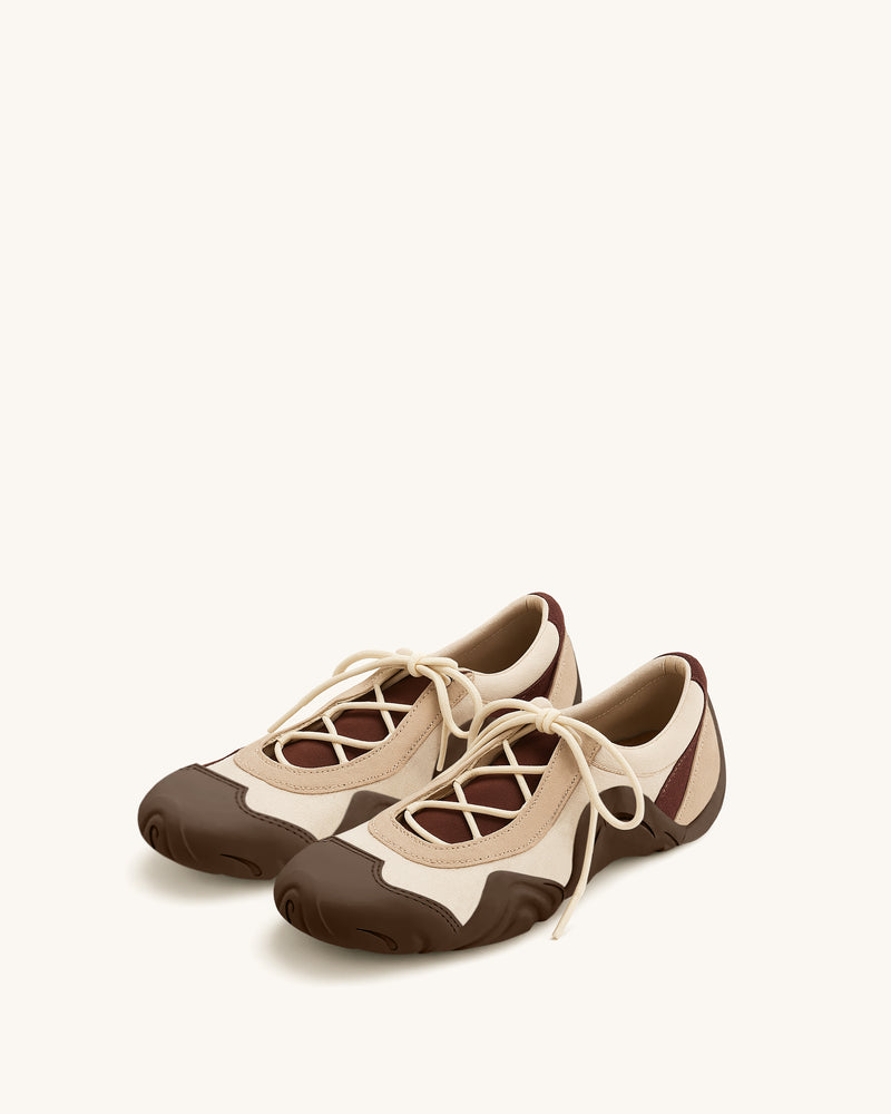 Caitlin Lace-up Ballerina Sneakers - Light Brown
