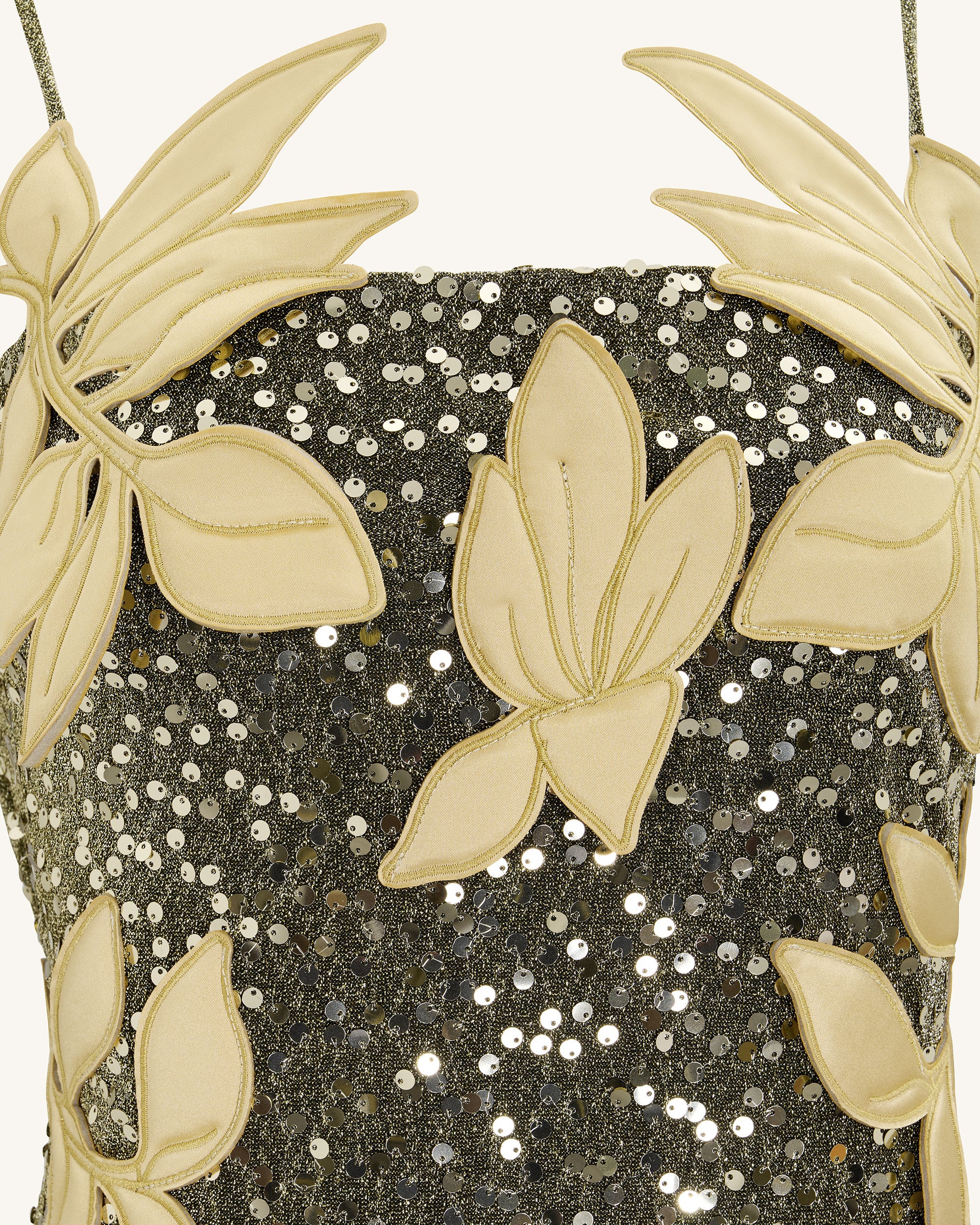 Araminta Sequined Gown with Floral Details - Gold 10 | UK Araminta Sequined Gown with Floral Details - Gold 10 | UK