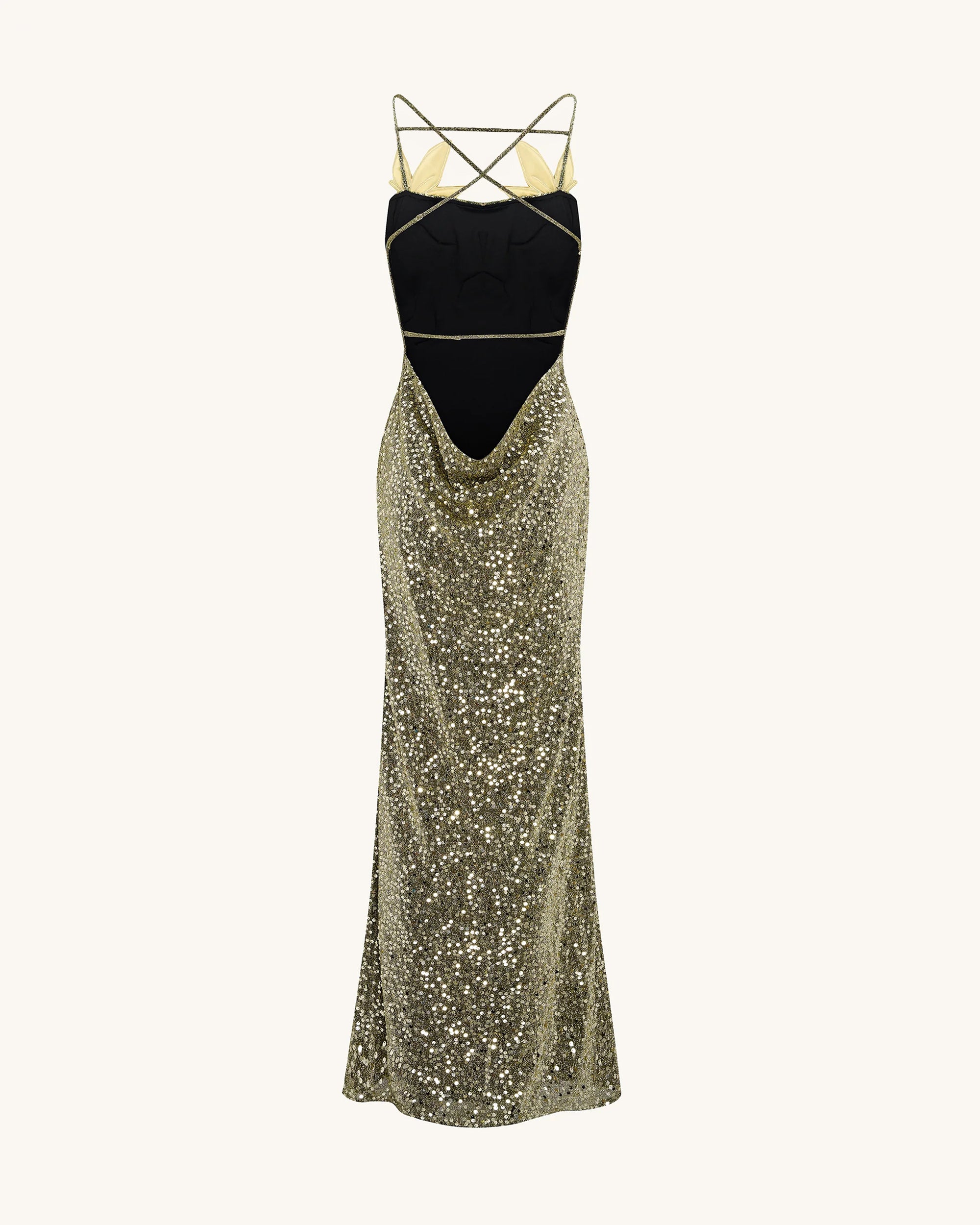 Araminta Sequined Gown with Floral Details - Gold 10 | UK Araminta Sequined Gown with Floral Details - Gold 10 | UK