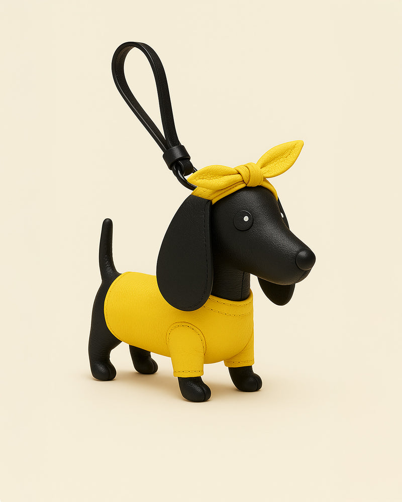 Dachshund Bag Charms Keychain - Black/Yellow