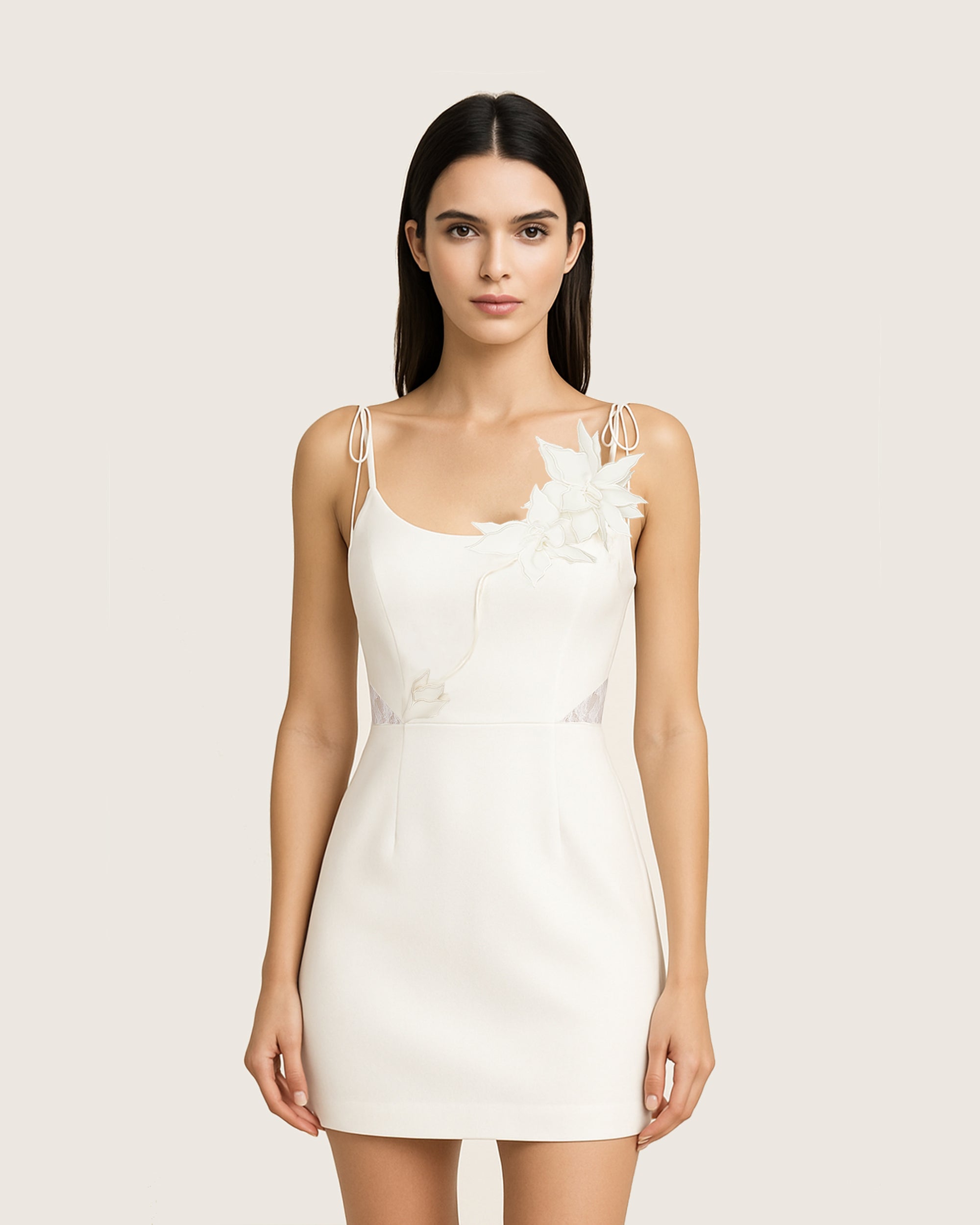 Floral Vine Tie Dress - White 8 Floral Vine Tie Dress - White 8