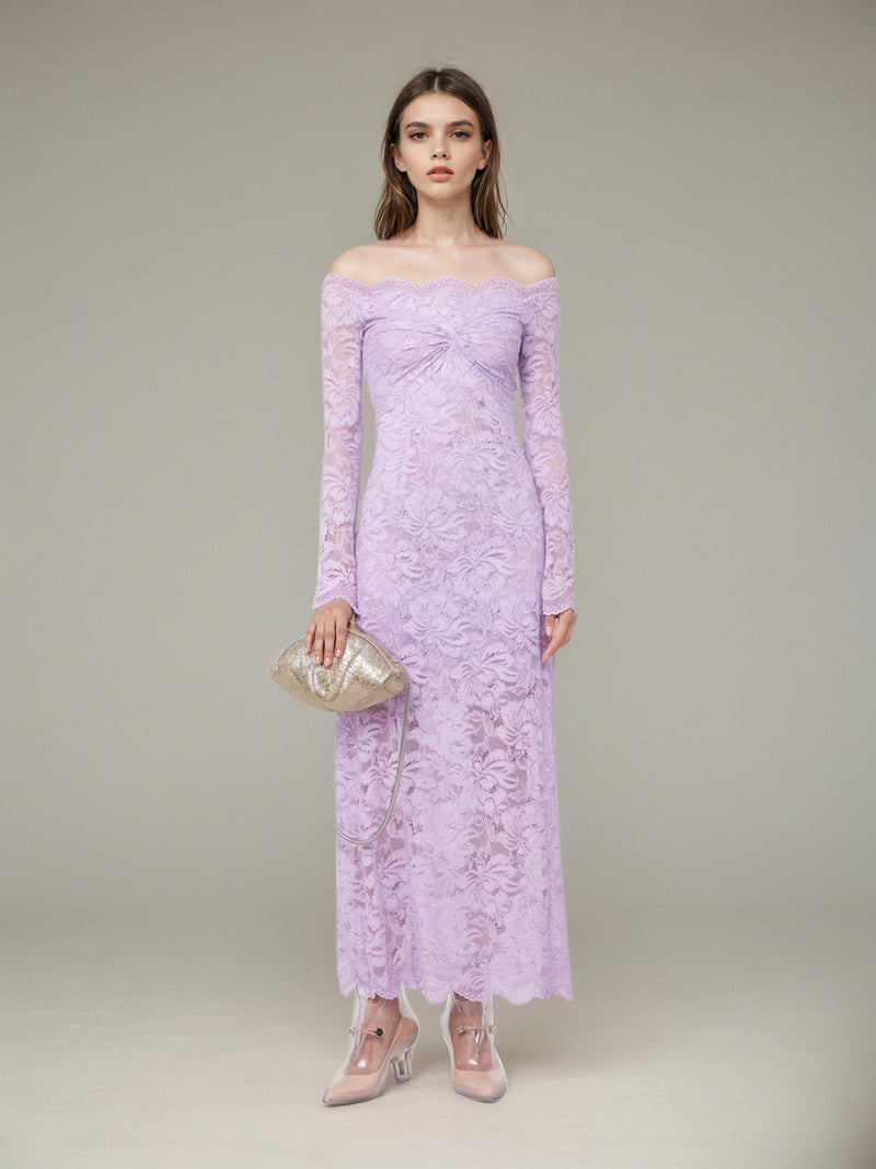 Lilac Lace Off Shoulder Dress