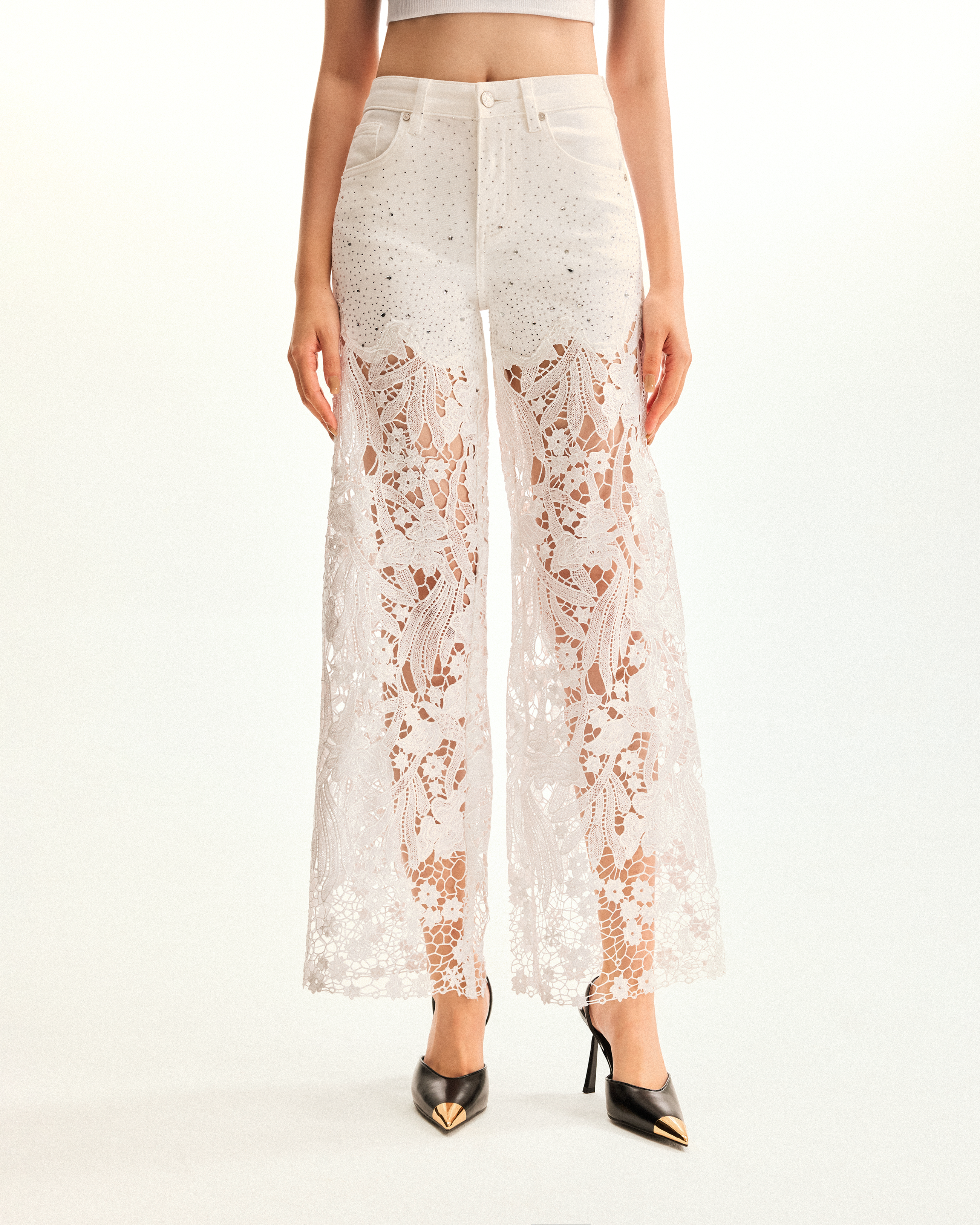 パンツ JCAESAR Distressed White Wide-Leg Deni M Distressed White Wide-Leg Denim Pants - BCAESAR