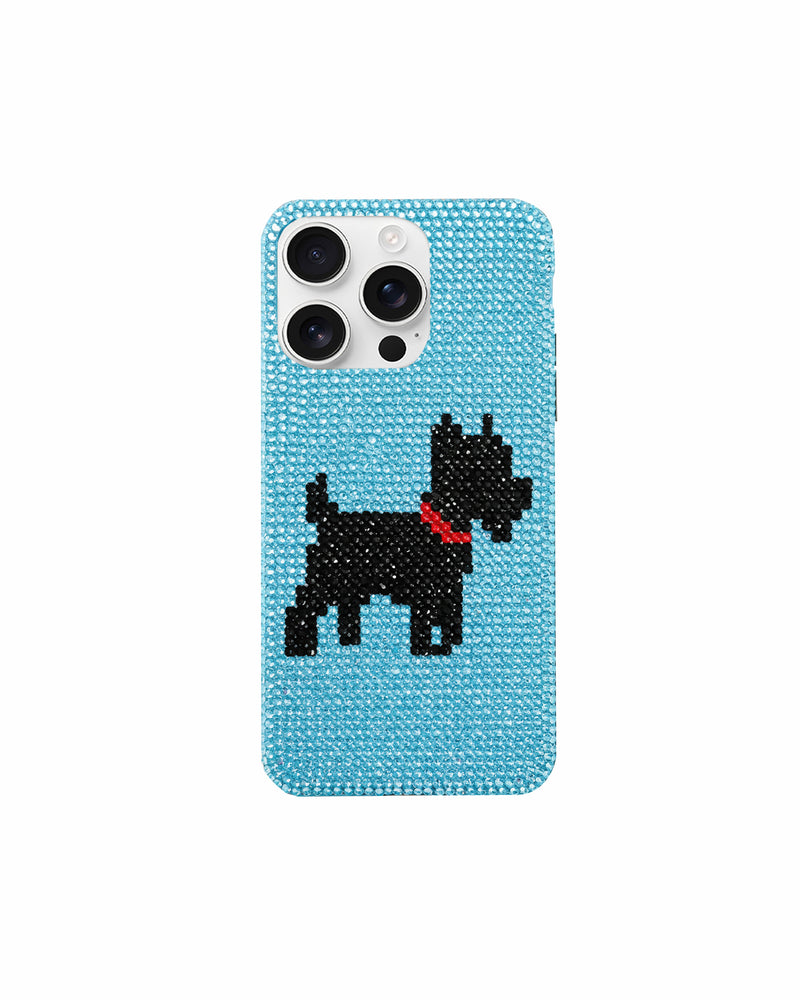 Black Dog Artificial Crystal Phone Case – Blue