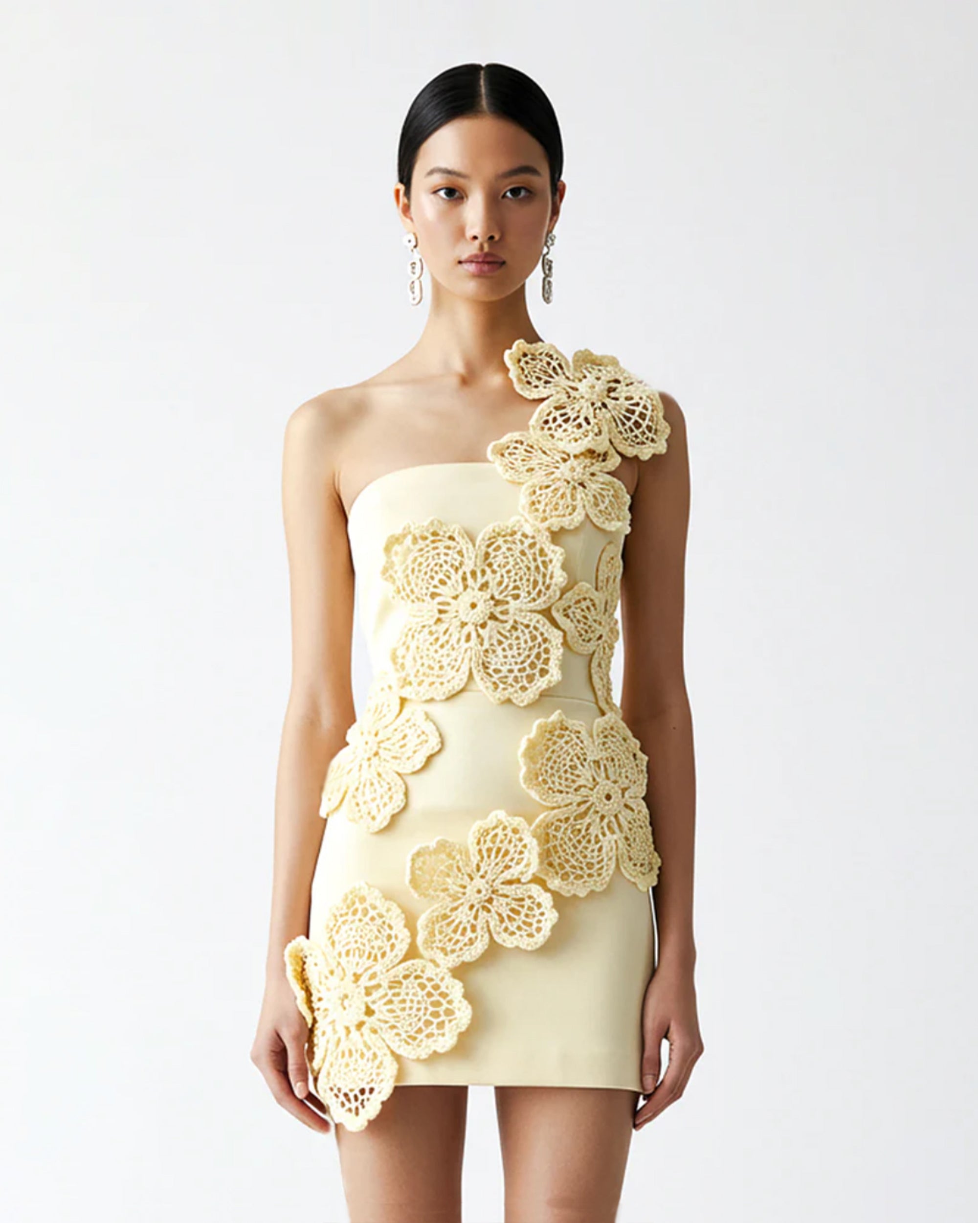 Crochet Floral Appliqu Mini Dress - Yellow | JW PEI Crochet Floral Appliqu Mini Dress - Yellow | JW PEI