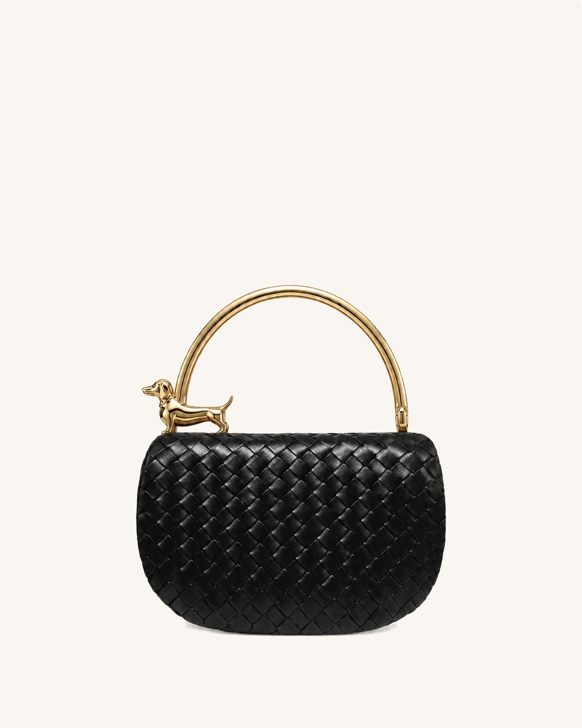 Bruna Dachshund Woven Metal Top Handle Bag - Black