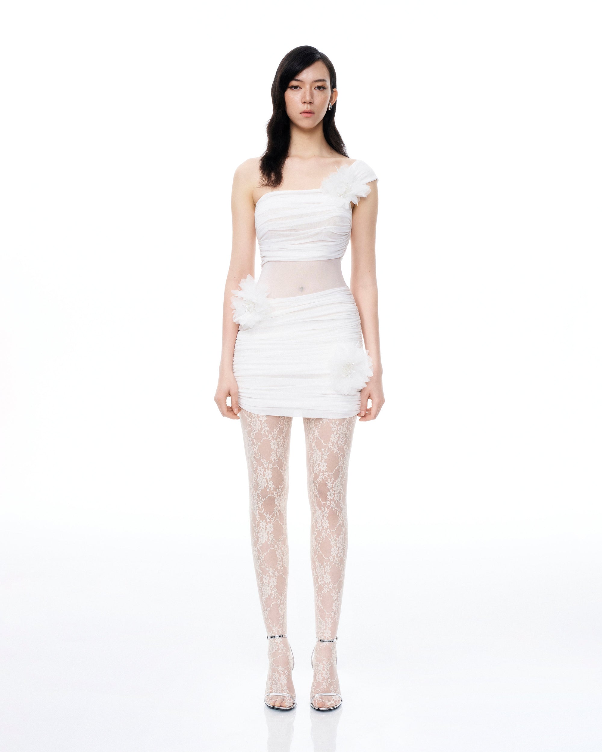 Isidore 3D Floral Wrinkles Mini Dress - White