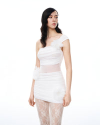 Isidore 3D Floral Wrinkles Mini Dress - White