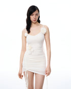 Luciana 3D Floral Pleats Mini Dress - White