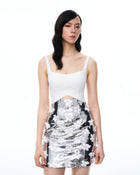 Arabella 3D Floral Sequin Embroidered Mini Dress - White