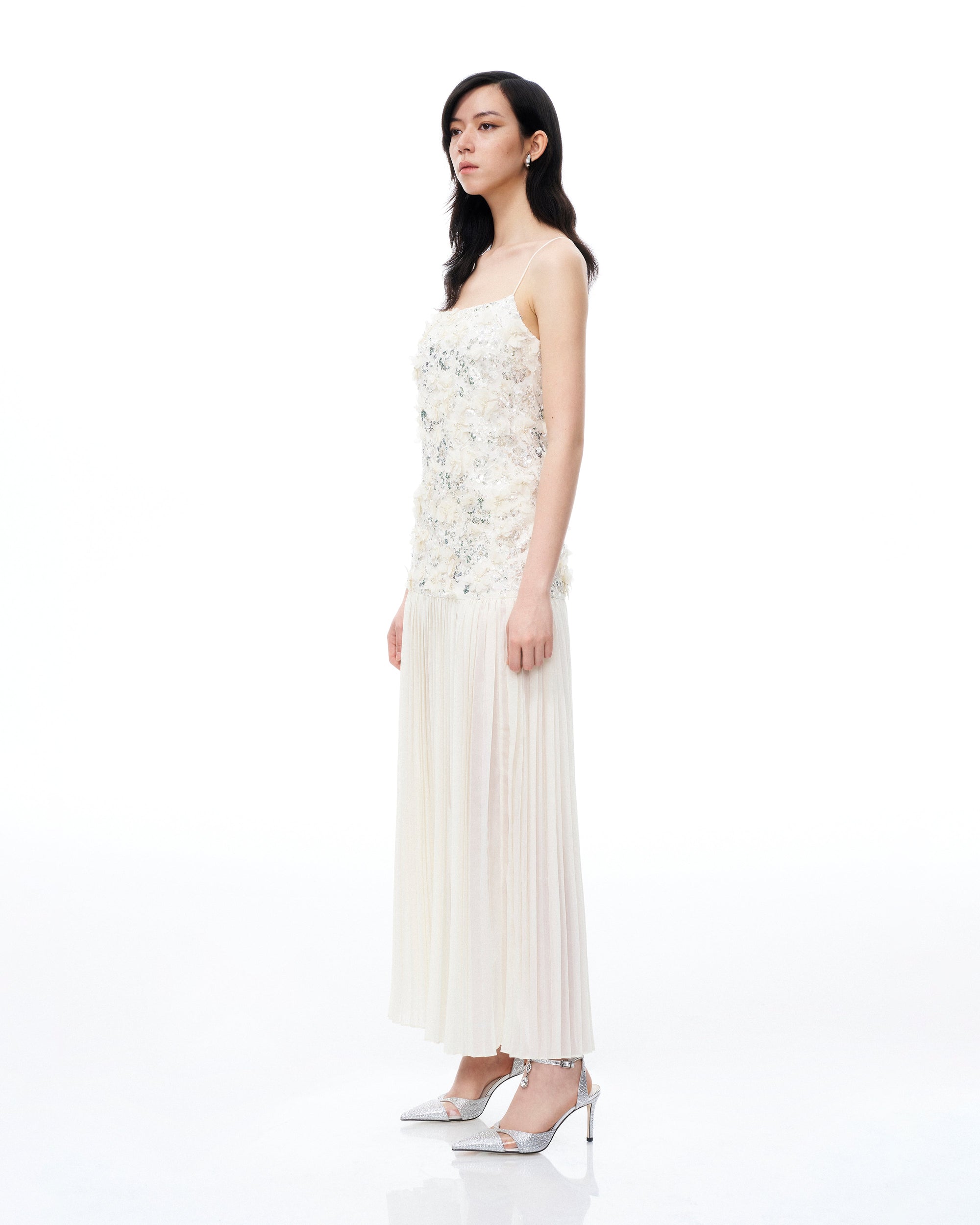 long sequin white dress Galadriel 3D Floral Sequin Maxi Dress - White 8