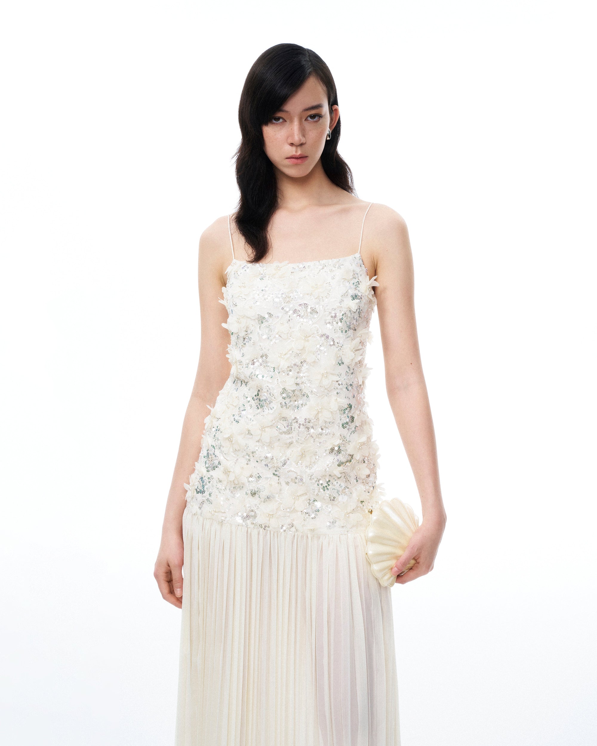Galadriel 3D Floral Sequin Maxi Dress - White 8 | UK Galadriel 3D Floral Sequin Maxi Dress - White 8 | UK