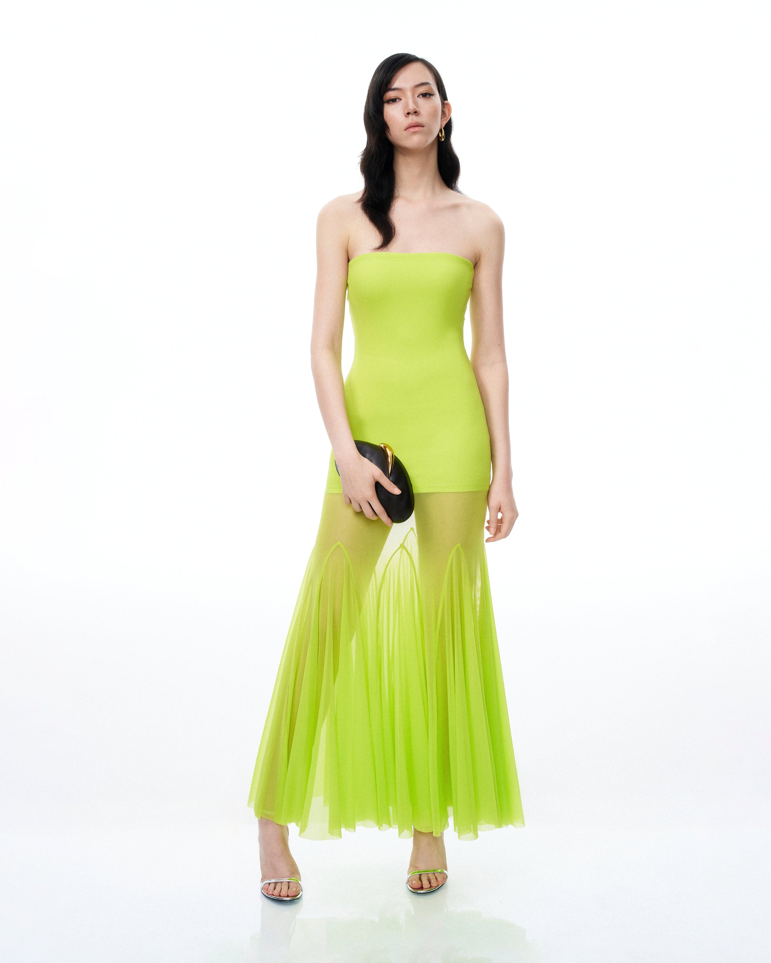 lime green sheer dress Sheer Ruffle Kimono Dress in Green