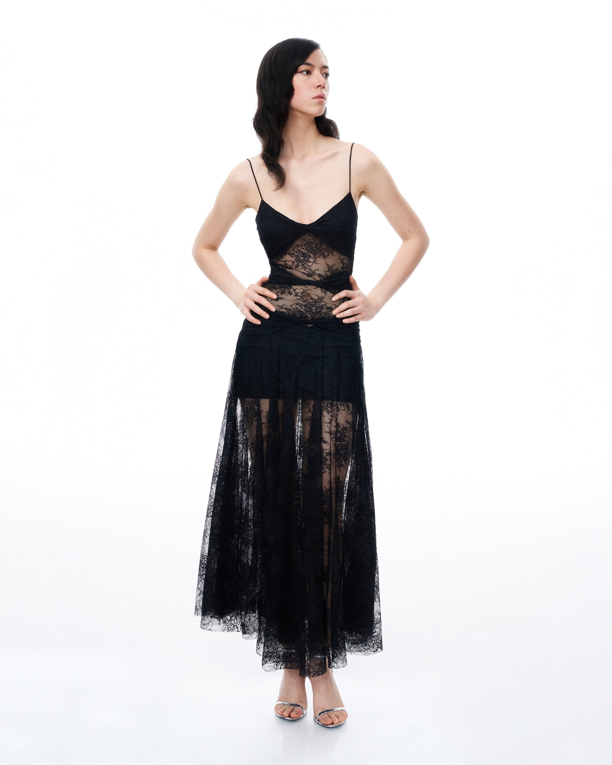 black flower lace dress Floral Lace Overlay Maxi Dress
