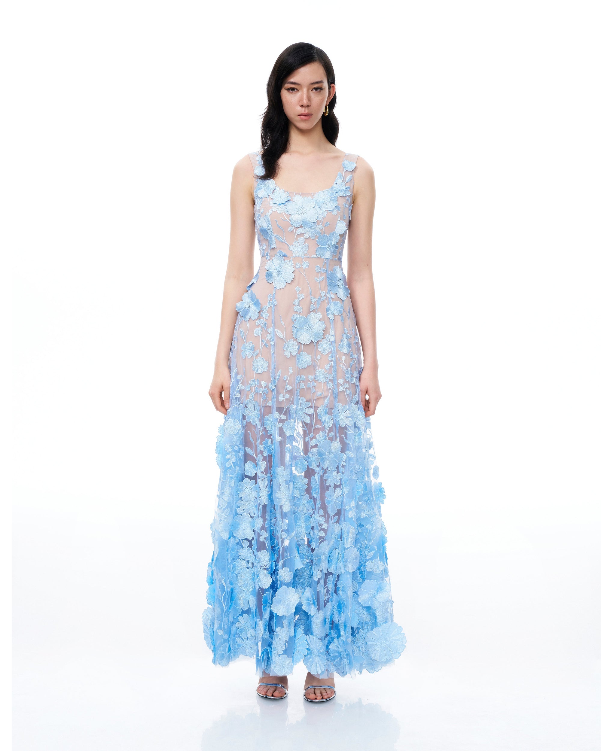 Clementine 3D Floral Embroidered Dress - Blue | JW PEI Clementine 3D Floral Embroidered Dress - Blue | JW PEI