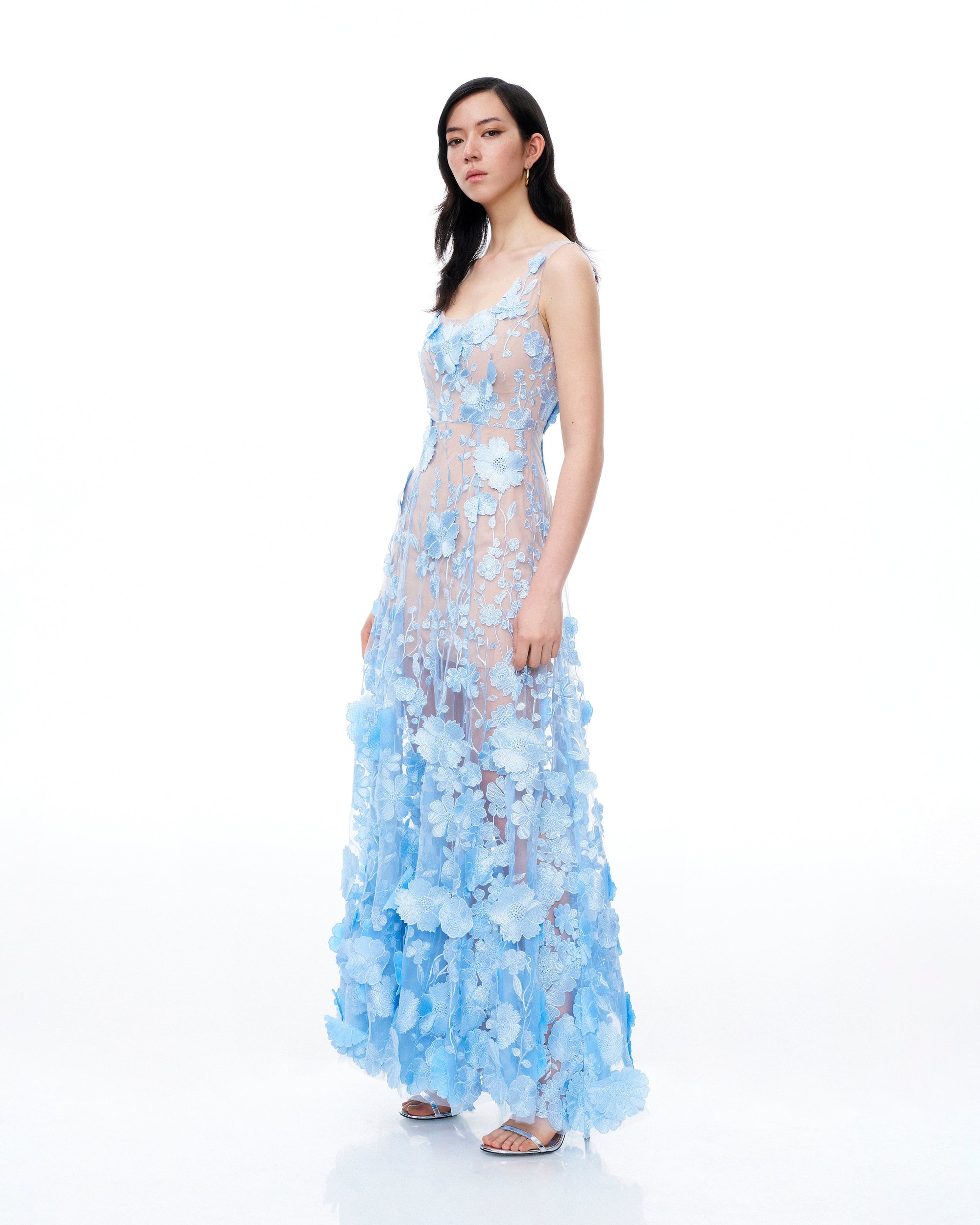 Clementine 3D Floral Embroidered Dress - Blue | JW PEI Clementine 3D Floral Embroidered Dress - Blue | JW PEI