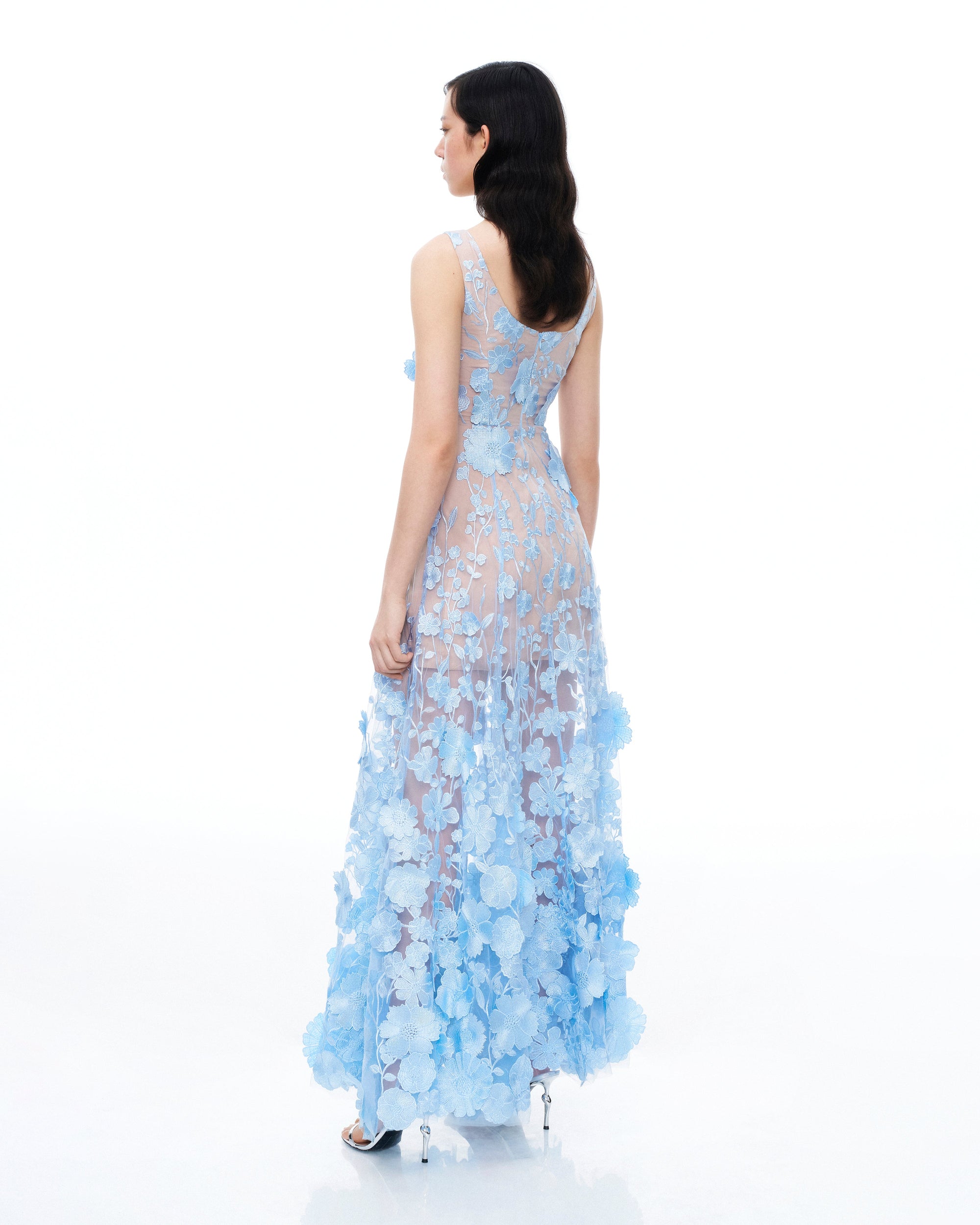 Clementine 3D Floral Embroidered Dress - Blue | JW PEI Clementine 3D Floral Embroidered Dress - Blue | JW PEI