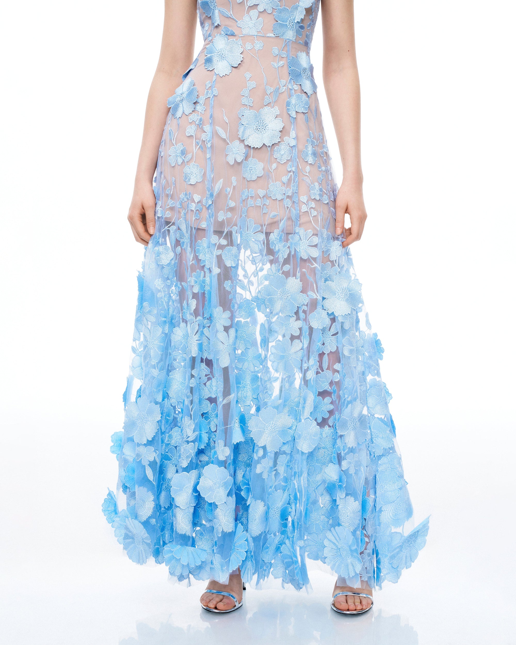 Clementine 3D Floral Embroidered Dress - Blue Clementine 3D Floral Embroidered Dress - Blue