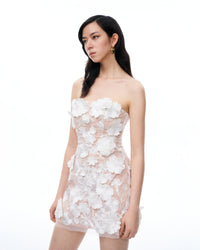 Serafina Floral Embroidered Mini Dress - White
