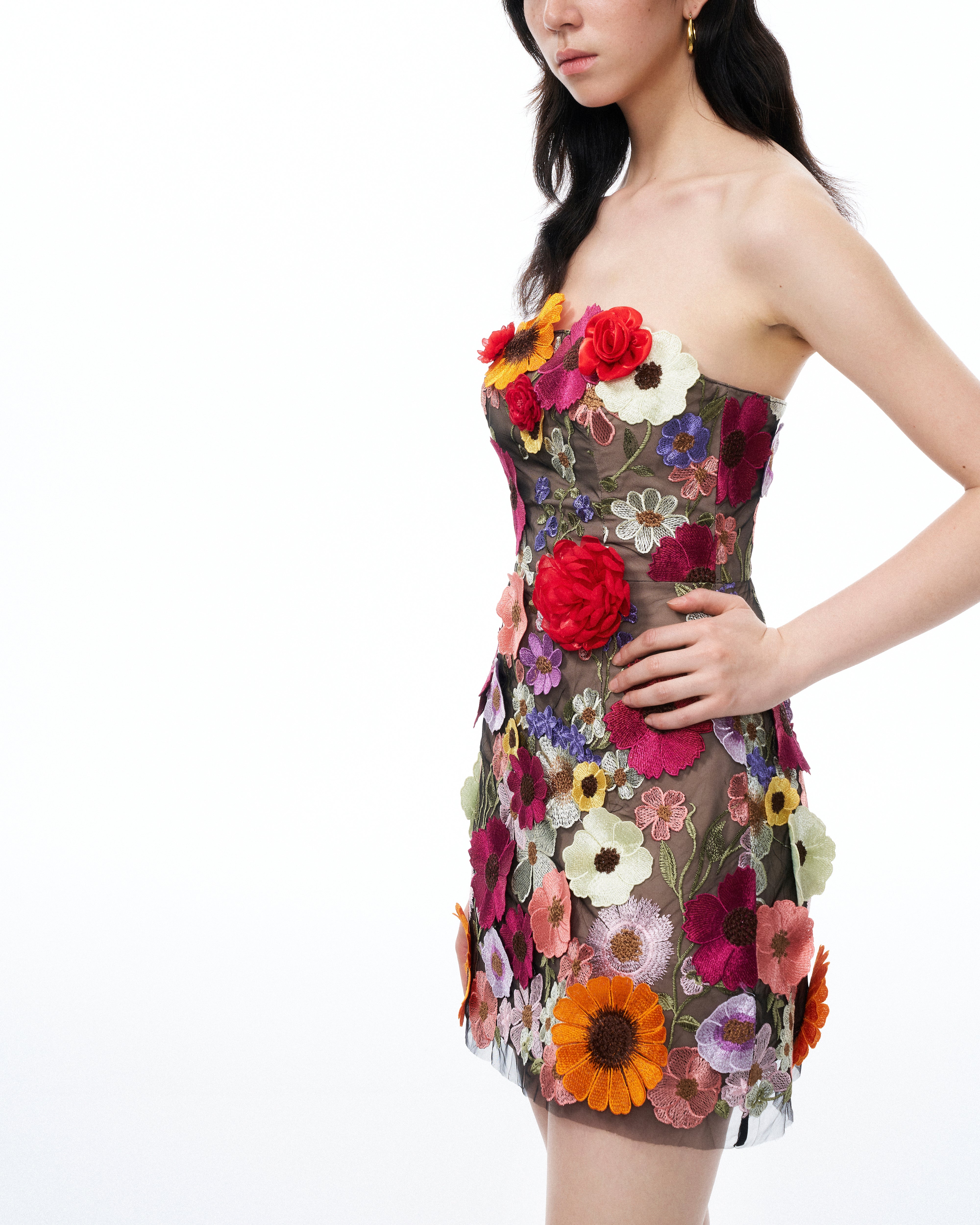Cassian Floral Embroidered Mini Dress - Black Multi | JW PEI