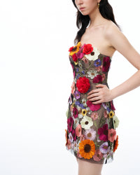 Cassian Floral Embroidered Mini Dress - Black Multi
