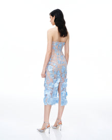 Evander 3D Floral Embroidered Maxi Dress - Blue