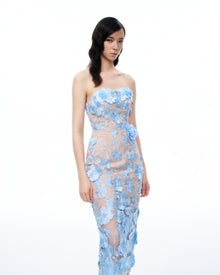 Evander 3D Floral Embroidered Maxi Dress - Blue