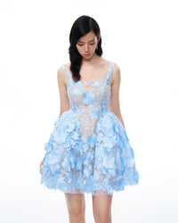 Thaddeus 3D Floral Embroidered Mini Dress - Blue