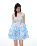 Thaddeus 3D Floral Embroidered Mini Dress - Blue