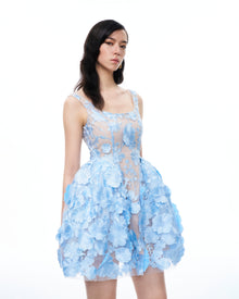 Thaddeus 3D Floral Embroidered Mini Dress - Blue