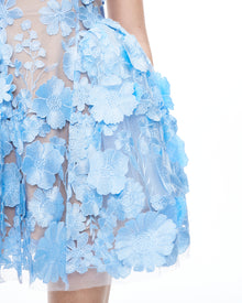 Thaddeus 3D Floral Embroidered Mini Dress - Blue