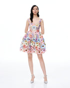 Aurora 3D Floral Embroidered Mini Dress - Pastel Multi