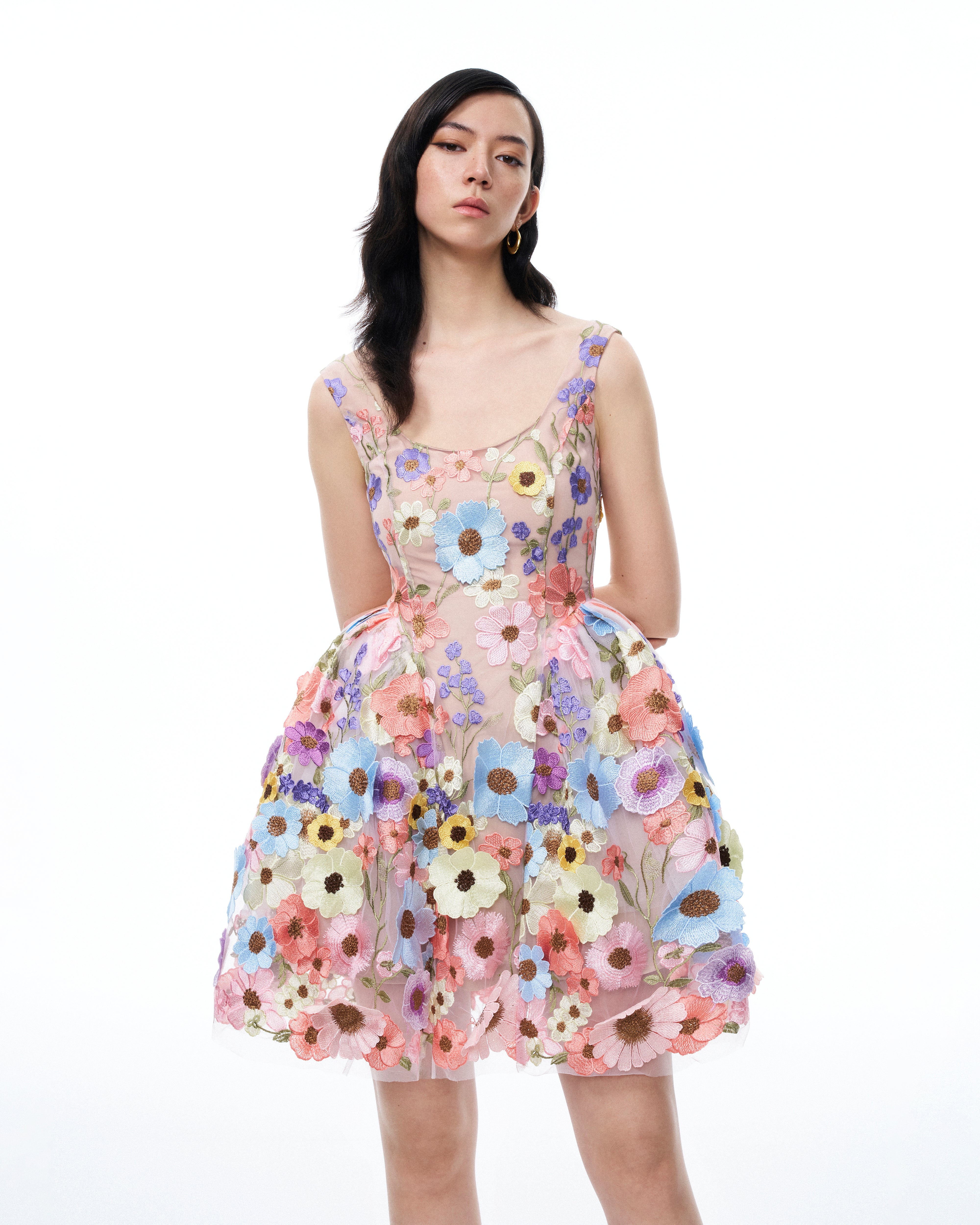 ワンピース Triacetate Floral Embroidery Dress Triacetate Floral Embroidery