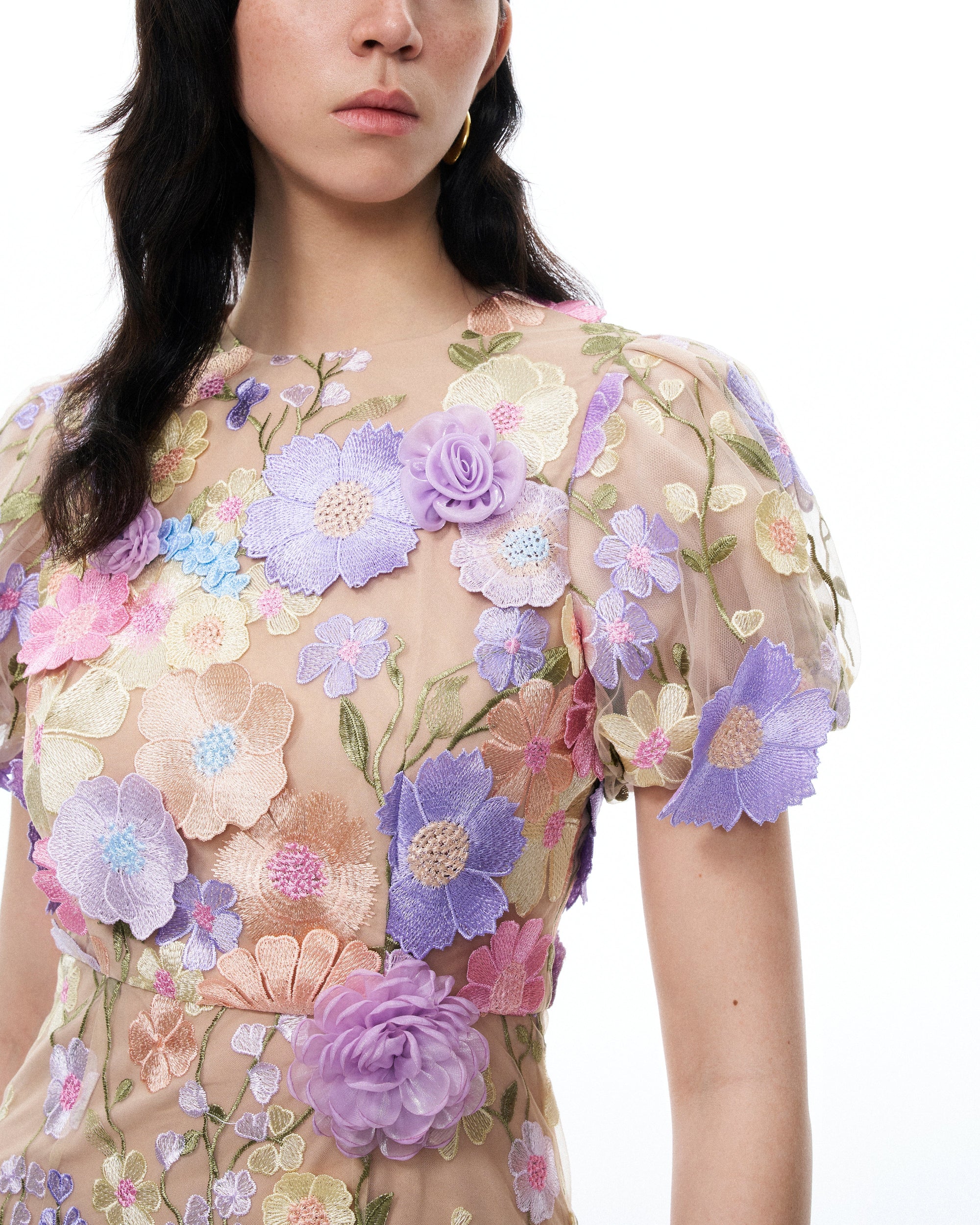 Alaric Round Neck 3D Floral Embroidered Maxi Dress - Pastel Multi | JW PEI Alaric Round Neck 3D Floral Embroidered Maxi Dress - Pastel Multi | JW PEI