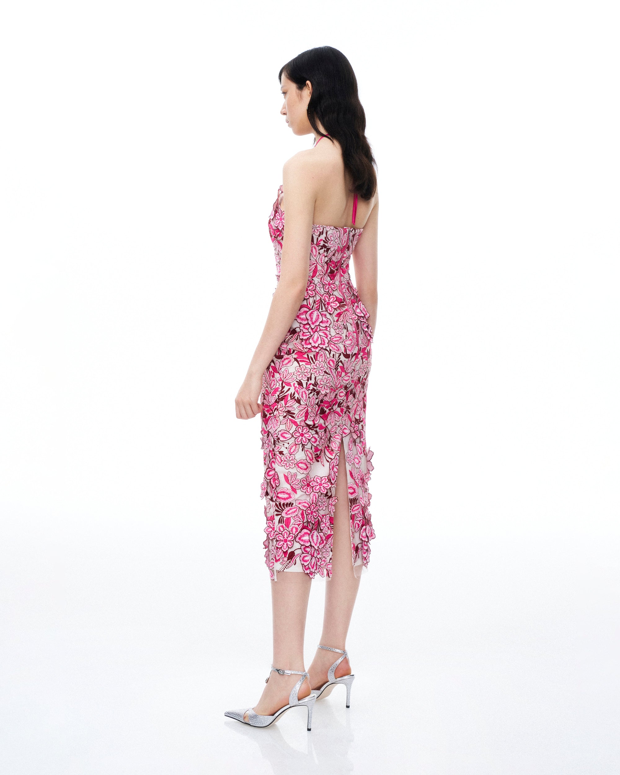 Fiora Halter Neck Floral Embroidered Maxi Dress - Rose Red 4 | US Fiora Halter Neck Floral Embroidered Maxi Dress - Rose Red 4 | US