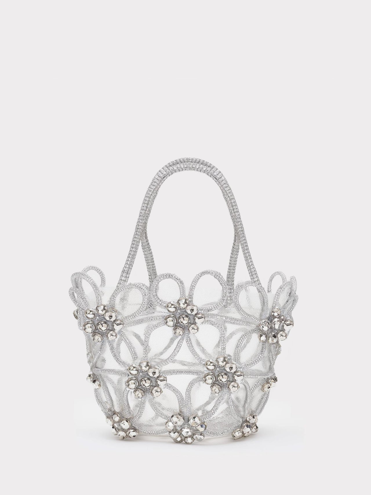 Faux Crystal Flower Woven Tote Bag - White