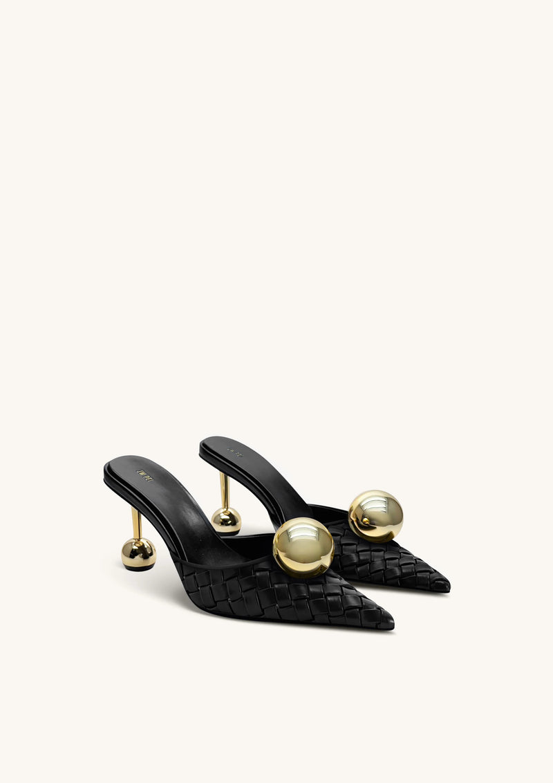 Sofia Woven Sphere Heel Mules - Black