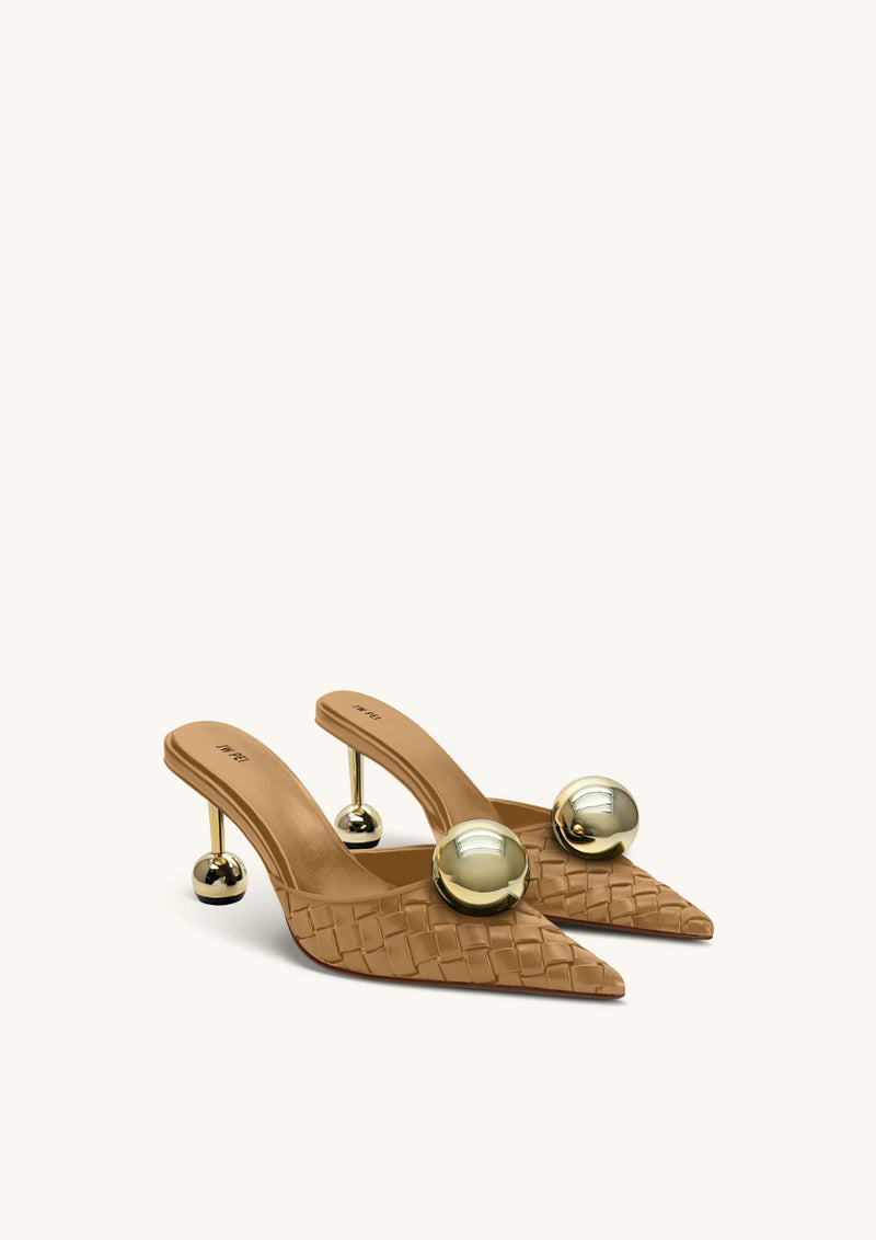 Sofia Woven Sphere Heel Mules - Caramel