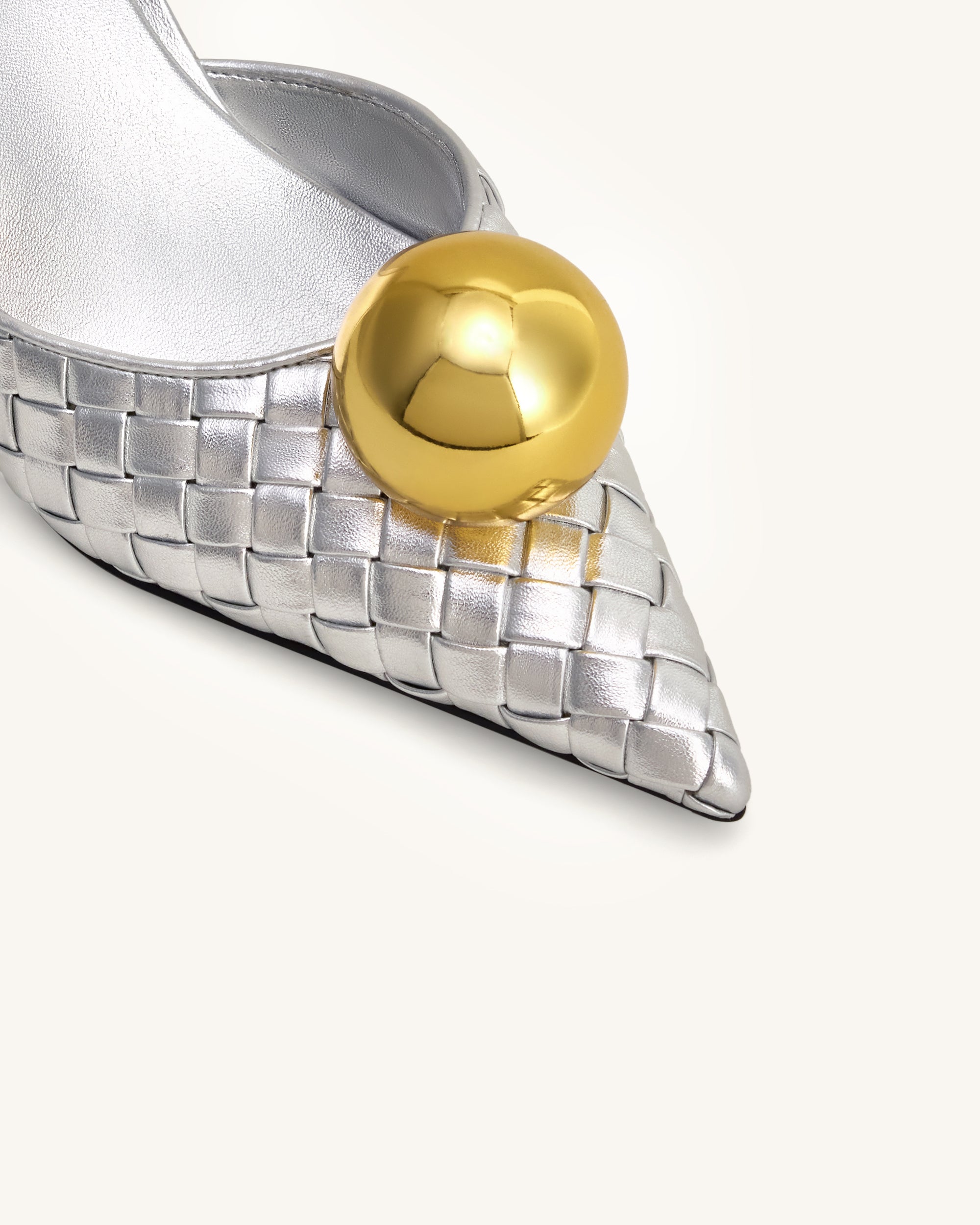 Sofia Woven Sphere Heel Mules - Silver & Gold