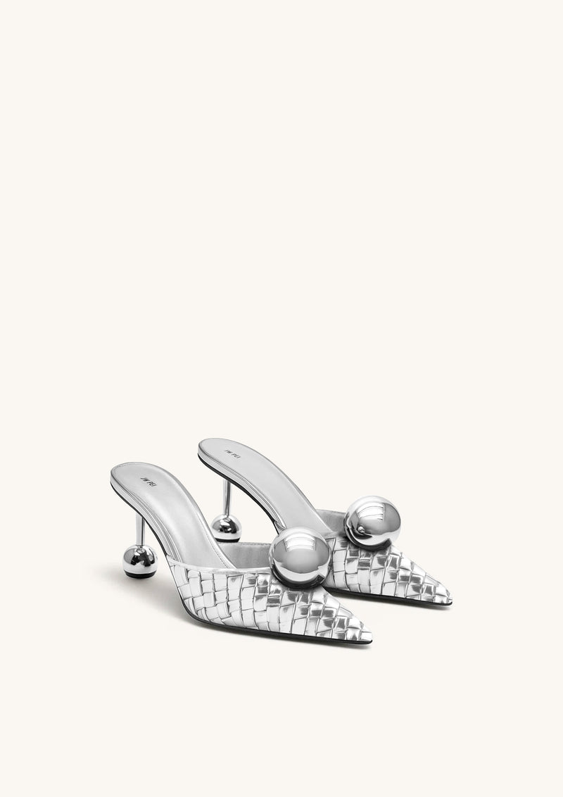 Sofia Woven Sphere Heel Mules - Silver