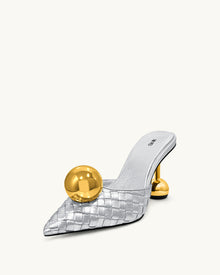 Sofia Woven Sphere Heel Mules - Silver & Gold