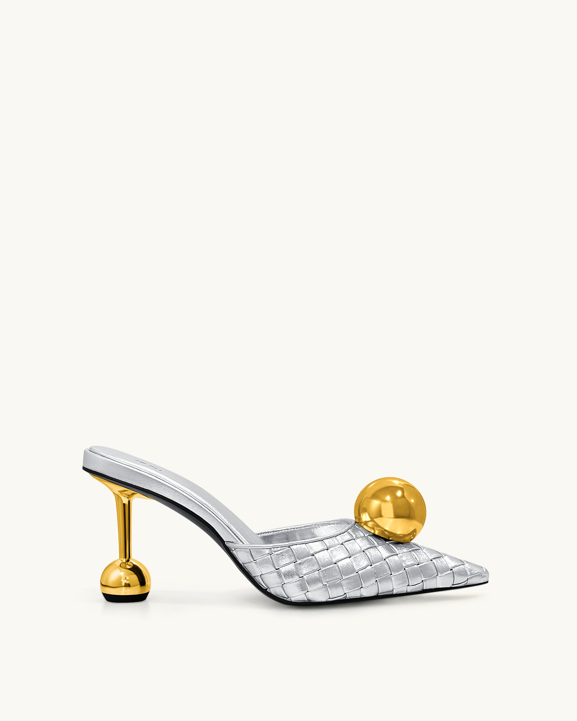 Sofia Woven Sphere Heel Mules - Silver & Gold
