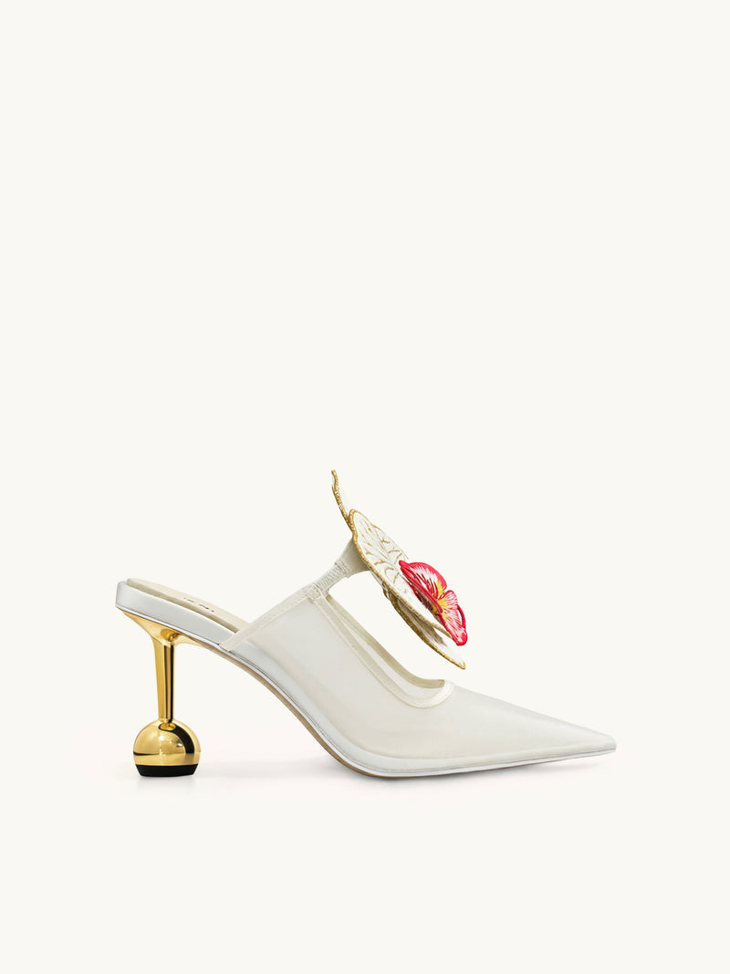 Sofia Orchid Sphere Heel Mules - White