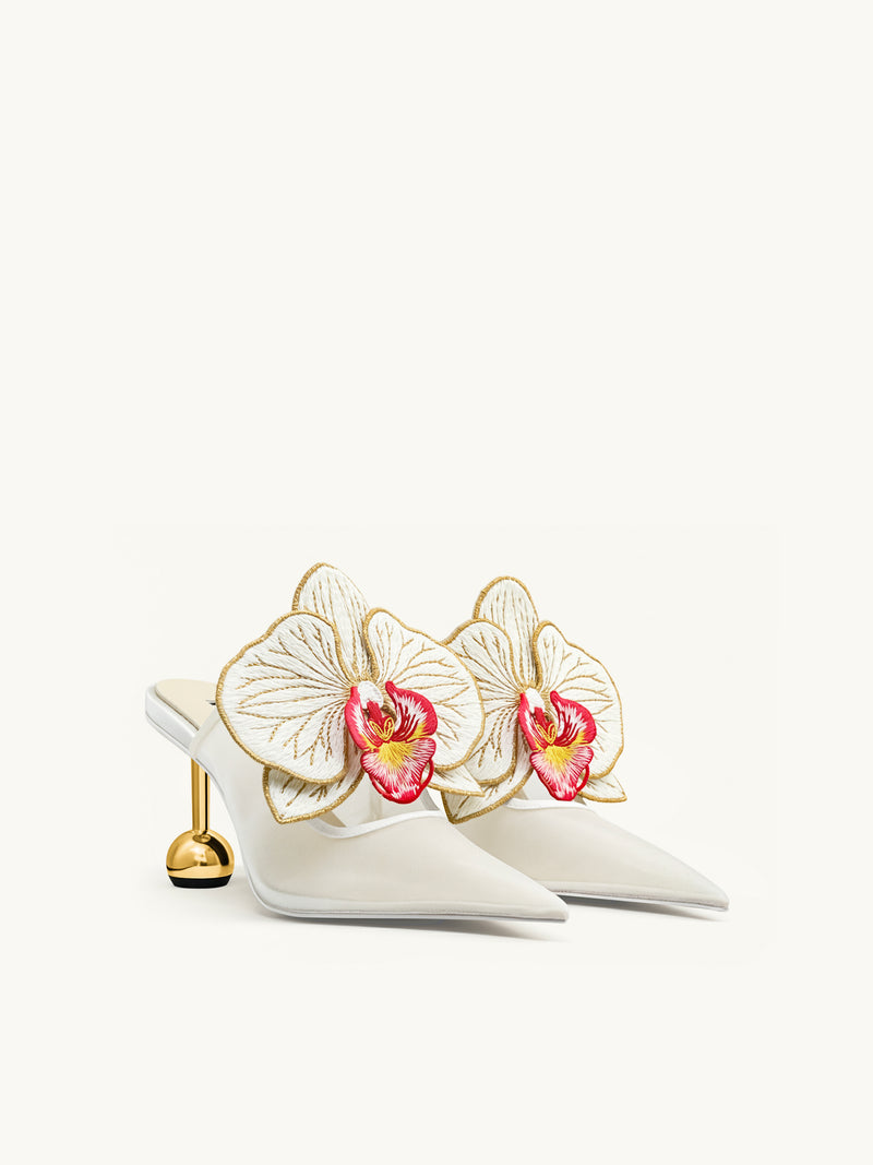 Sofia Orchid Sphere Heel Mules - White