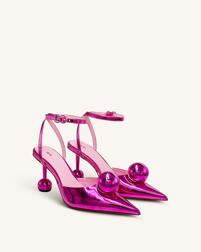 Sofia Ankle Strap Sphere Heel Pumps - Rose Red