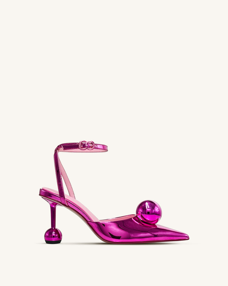 Sofia Ankle Strap Sphere Heel Pumps - Rose Red