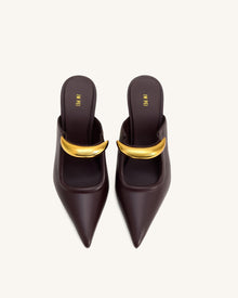 Sofia Metal Accent Sphere Heel Mules - Deep Burgundy